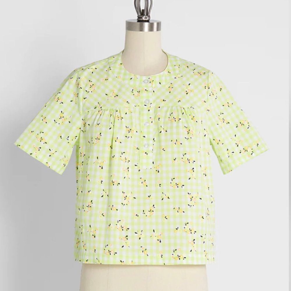 ModCloth Spring Fun in Gingham Blouse Medium